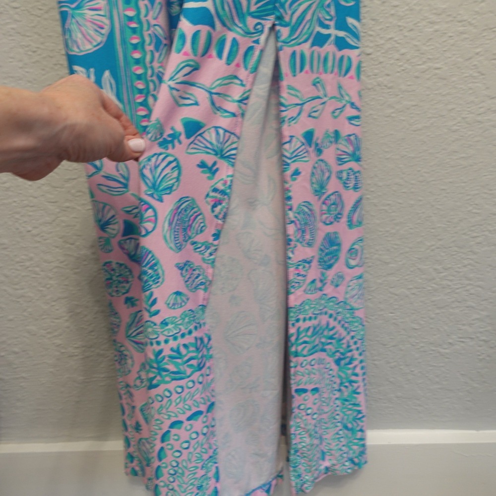 Lilly Pulitzer Esmarella Maxi Dress Large Pink Blue Shell Print Faux Wrap Boho - Picture 7 of 16